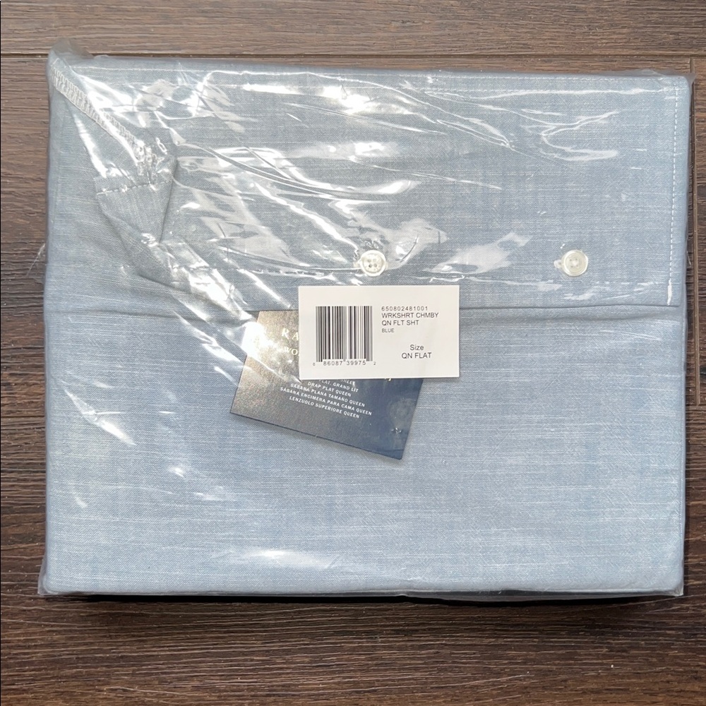 Ralph Lauren Workshirt Chambray Queen Flat Sheet
